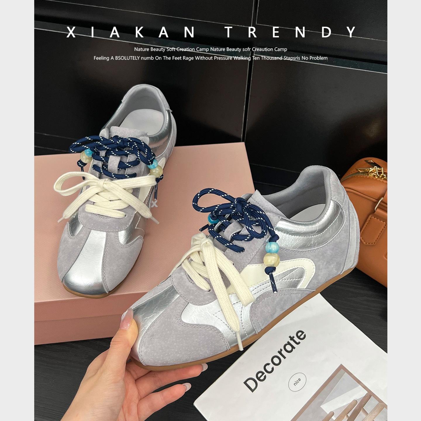 

Inner height increase 6cm German training shoes women s 2025 autumn new versatile casual sports shoes retro fashion Forrest Gump shoes tide 35 серебряный