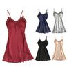 Vestaglia da Notte Sexy da Donna Scollo a V Senza Schiena Senza Maniche Patchwork di Pizzo Imbottiture Rimovibili Raso Tinta Unita Morbida Lunghezza Sopra il Ginocchio Abito da Notte da Donna