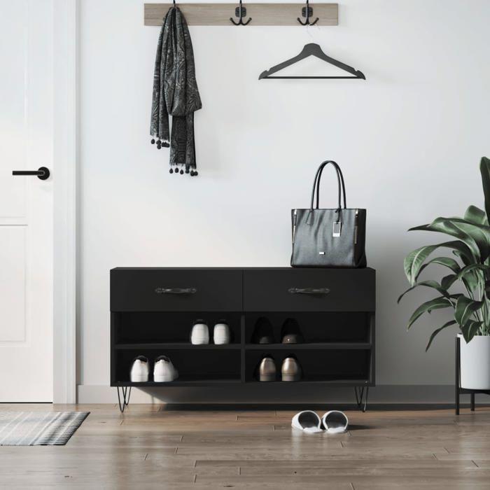 VidaXL Banc à Chaussures, Armoire à Chaussures avec 4 Étagères et Pieds, Meuble à Chaussures avec 2 Tiroirs Salon, Moderne, 829733