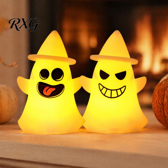 Decorative Festive Light Halloween Witch Hat Ghost Light, Spooky LED Lamp, Yellow Glow Cartoon Night for Holiday Party Decor