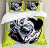 Pug Duvet Cover Dog A Bow Tie and Nerdy Glasses On Pastel Tone Shade Backdrop Room Decor Apple Green Pale Blue Theme Children