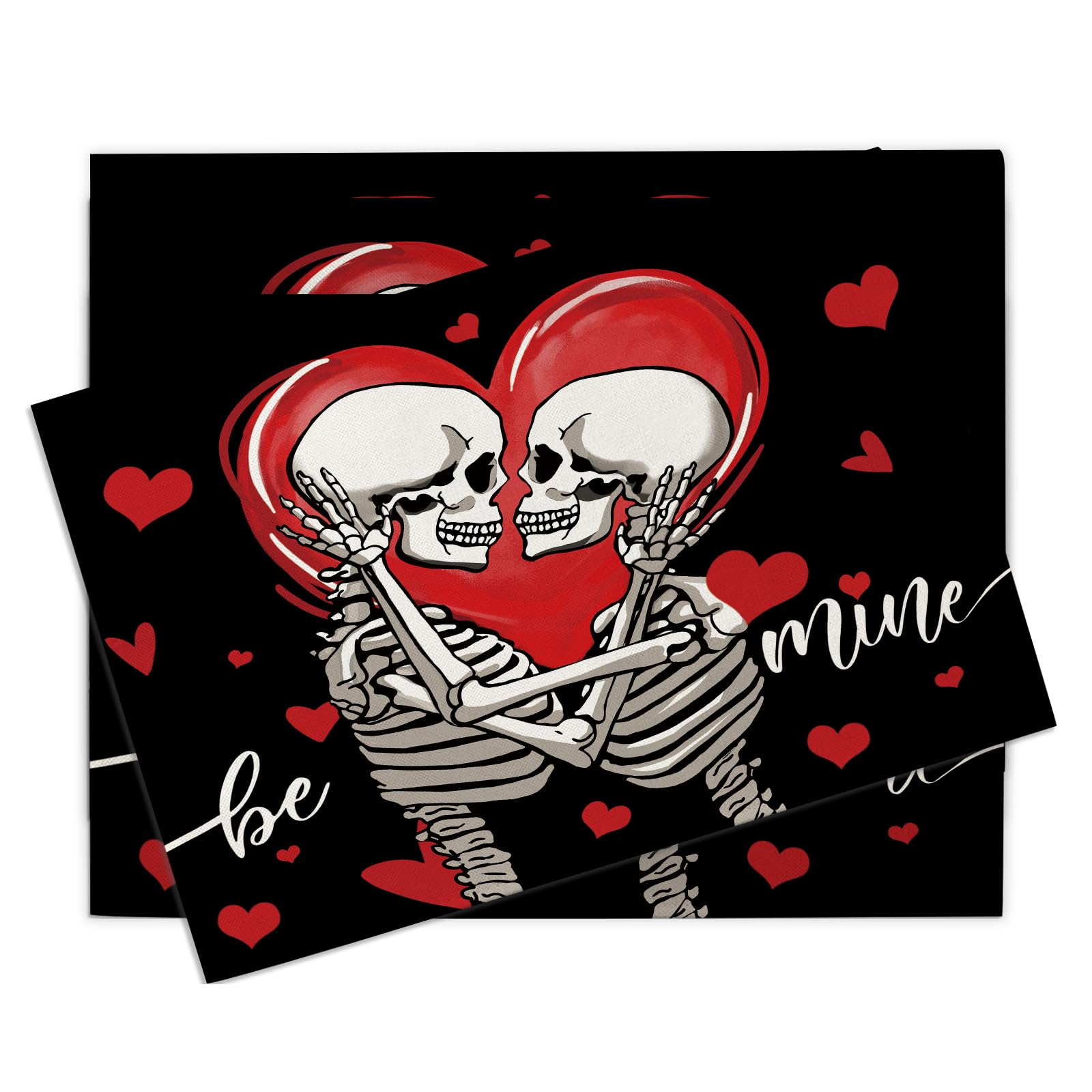

Valentines Day Grim Reaper Placemats Set of 4, Funny Red Love Heart No You Hang up Dining Place Mats Table Decor 4Pcs-12 X18