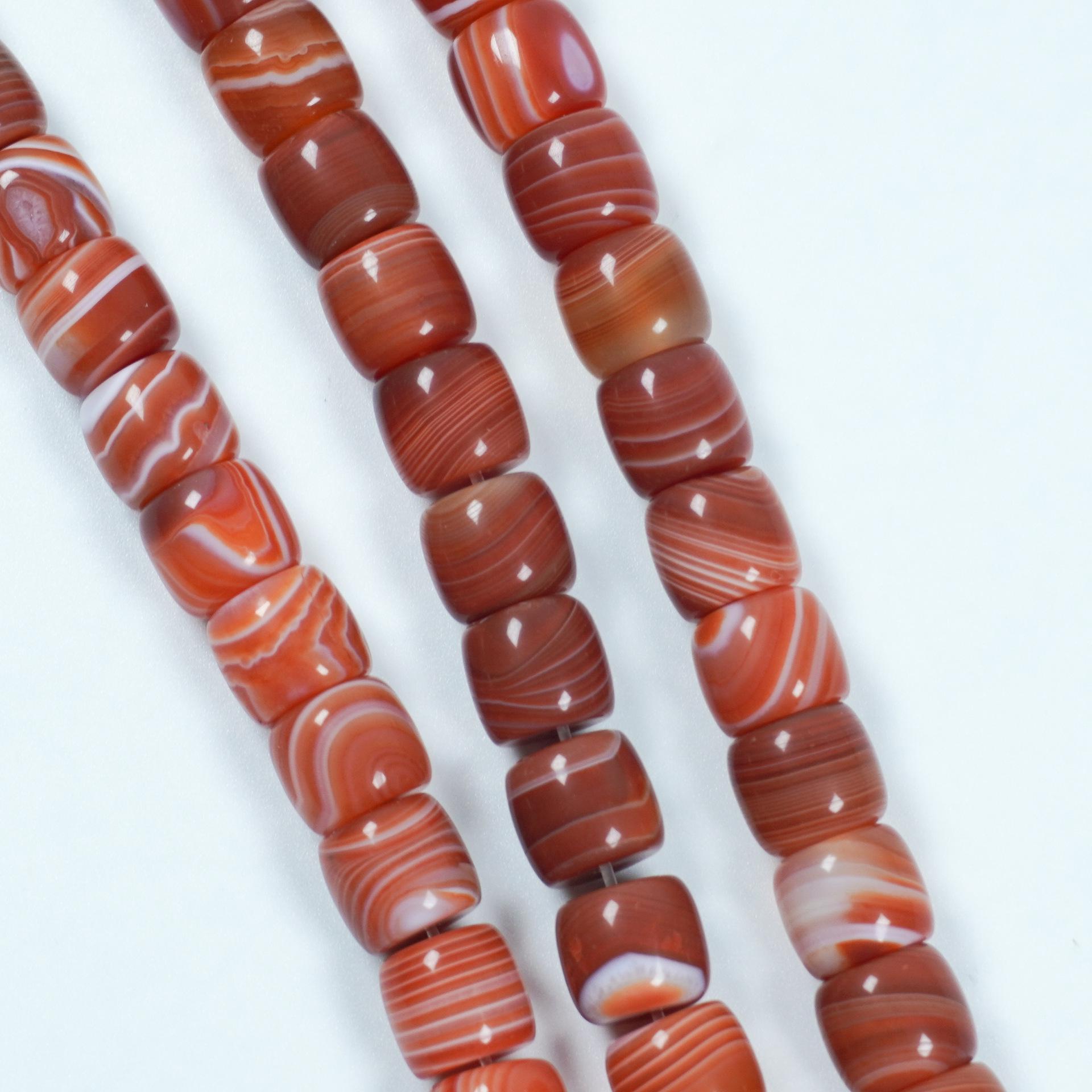Натуральные красные агатовые бусины-бочонки с полосами для DIY буддийских браслетов Ваджра Bodhi 9x10mm/45 beads