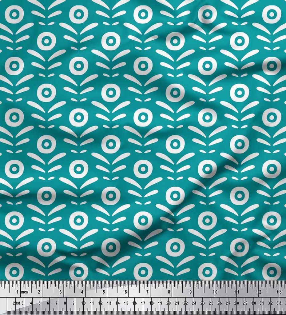 Soimoi Red Japan Crepe Satin Fabric Geometric Floral Print Sewing Fabric Metre 42 Inch