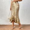 Damen Midi Rock Sexy Hüftbetontes Design Hüftbedeckend Einfarbiger Party Rock Glitzer Niedrige Taille Rüschensaum Fishtail Rock Tägliche Kleidung