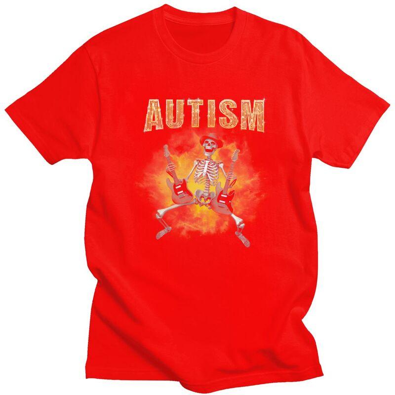 

Autism Guitar Skeleton Rock Meme T Shirt Unisex Short Sleeves Fashion Casual Clothing Summer Loose Fit Pure Cotton Tee Tops S