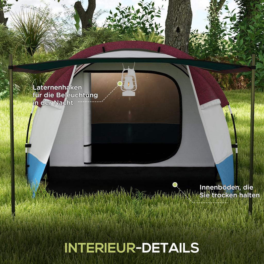 Two Man Two-Room Tent, with Porch and Accessories - Red