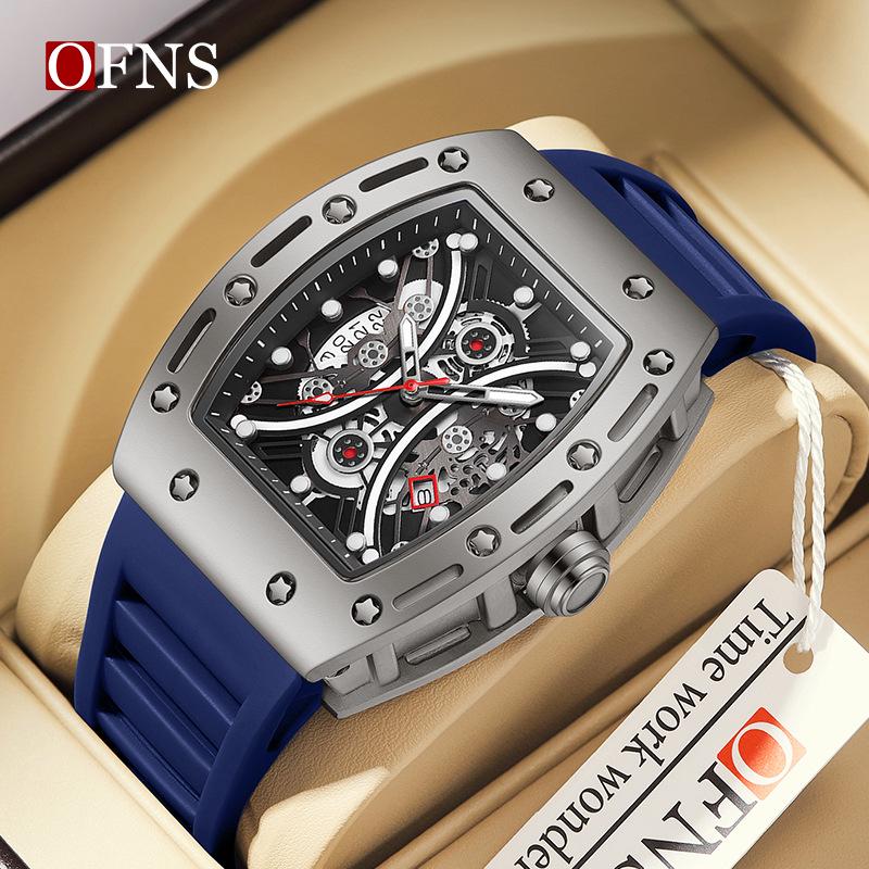 OFNS Luminous Barrel-Shaped Quartz Men's Watch - Waterproof with Calendar