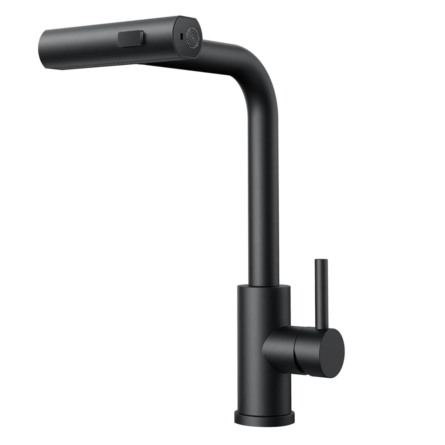 

3 Modes Waterfall Faucet Stainless Steel Kitchen Faucets Single Handle Hot and Cold Mixing Tap Universal Rotation Pull Out Tap