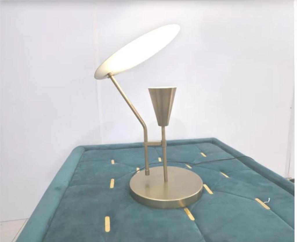 Mid-Century Italian Raw Brass and White Table Lamp Bedroom & Office Lighting Reflector Light