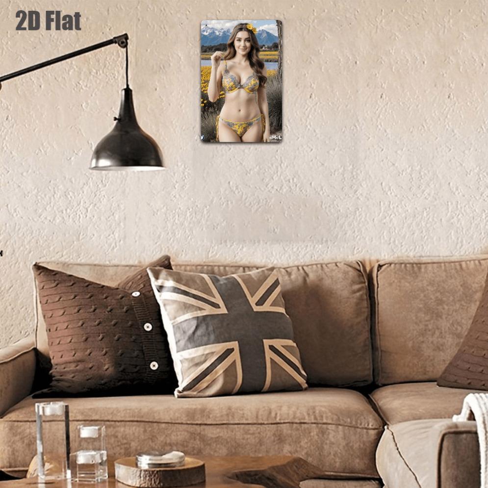 Vintage Metal Wall Decor Yellow Floral Bikini Girl Brava Beach Scene - Iron Summer Poster Home Decoration Mediterranean Co