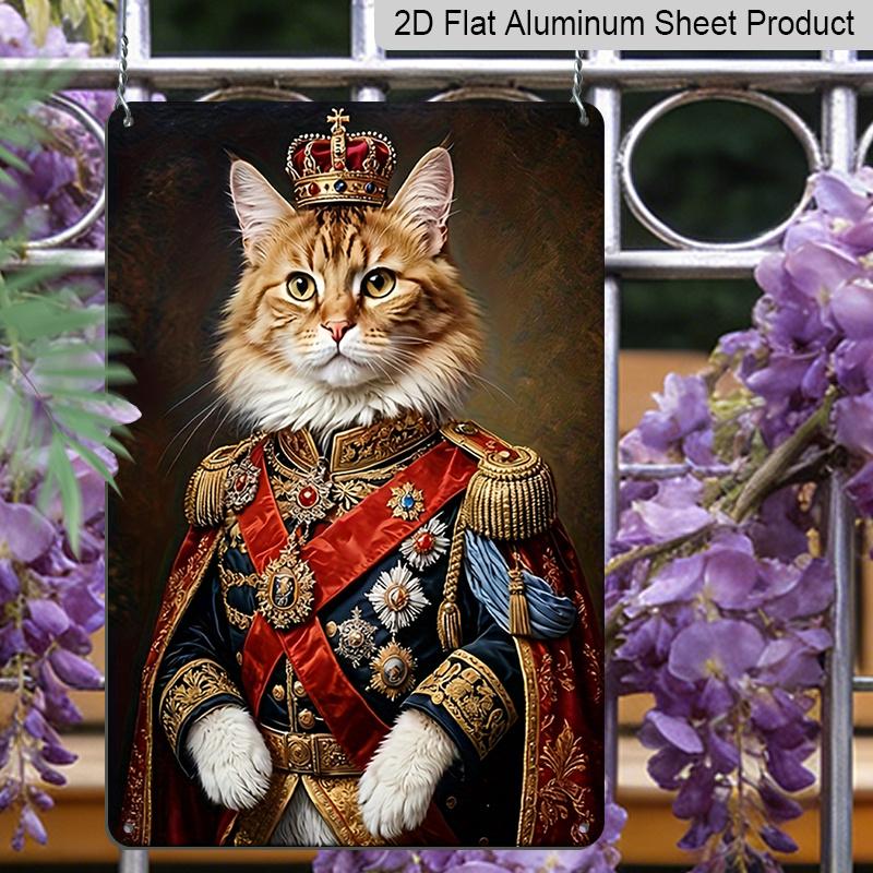 2D Flat, 1pc, Royal Maine Coon Cat King Metal Aluminum Sign - Retro Funny Cat Lover Wall Decor Does Not Need Electricity, Perfect for Country Yard