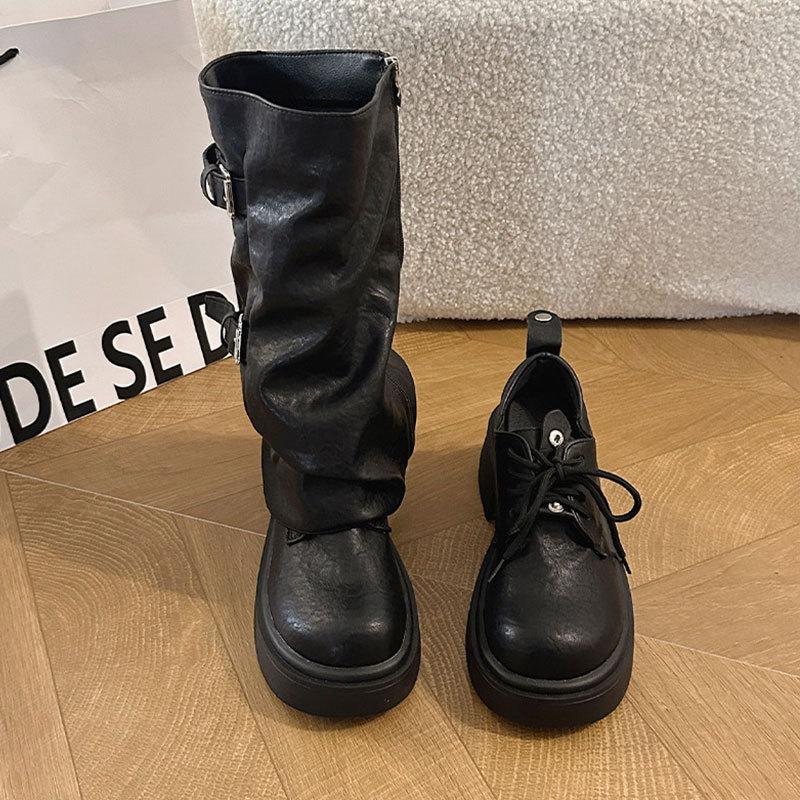 Removable Pant Pants Boots Women's Spring and Autumn Mid-tube Western Knight Boots Zipper Stacking Boots Thick-soled Long Boots