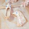 Hanfu shoes high heels ancient shoes slope heel ancient embroidered shoes pearl custom warped head shoes inner height increase bow shoes wedding