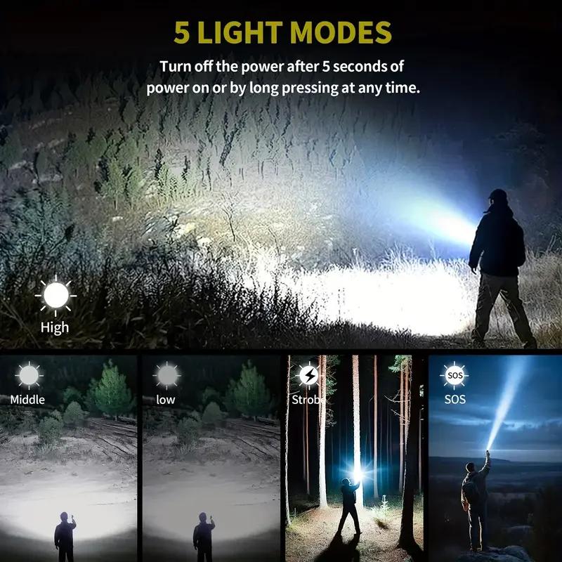 2503 Rechargeable Tactical LED Flashlight 5000 LM Super Bright Zoom Aluminum Alloy Torch Light for Camping/Hiking/Emergency Gear