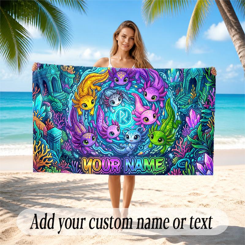 Underwater Fish Theme Quick Dry Beach Towel Custom Name Text Print Large Sand Resistant Towel Beach Vacation