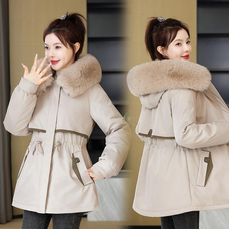 

2025 new winter pie to overcome warmth removable fur collar cotton clothes versatile foreign gas cotton clothes women wear three coats M хаки