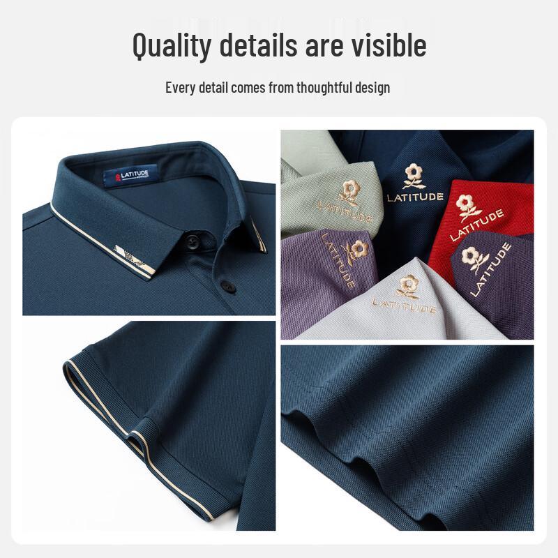 MONTAGUT Men's Silk Blend Business Embroidered Polo Shirt
