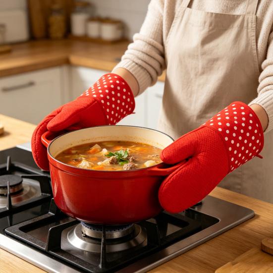 2Pcs Non-Slip Silicone Oven Gloves Heat Resistant Microwave Mitts for Baking Grilling Heavy Duty Cotton Lined Kitchen Gloves