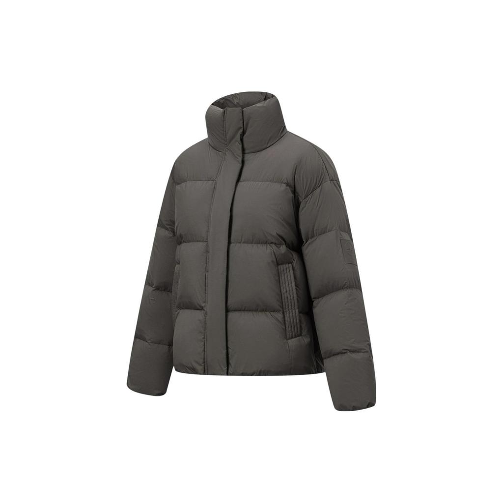 Li-Ning Seria Fitness Kurtka puchowa Hot Pot Jednolity kolor Stójka Luźna Krótka Kurtka damska Węglowo-brązowa AYMT298-8