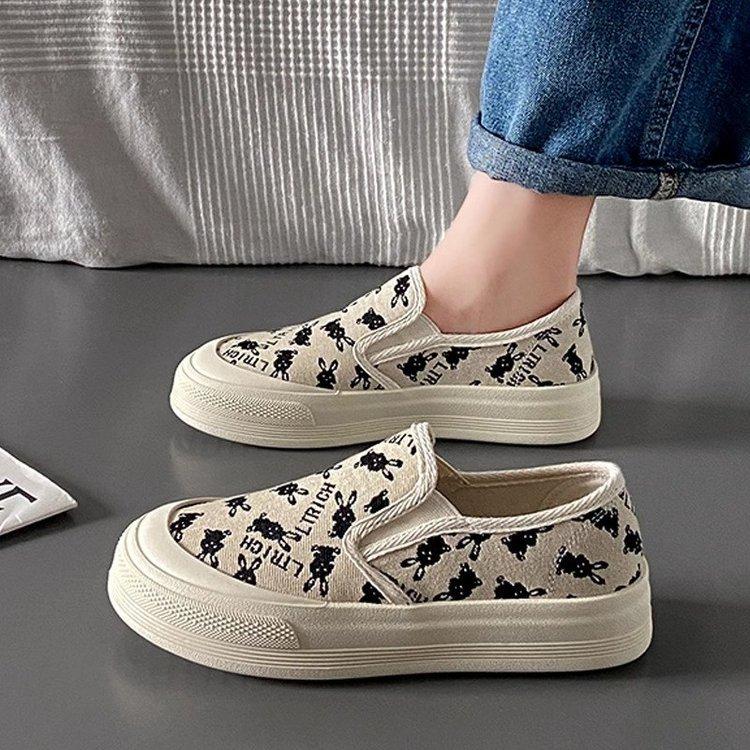 Old Beijing cloth shoes women's summer breathable one-pedal casual shallow mouth flat-soled canvas shoes women's lazy thick baseplate shoes