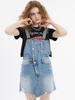 UNKNOWN PLANET Distressed Overalls Denim Skirt Blue