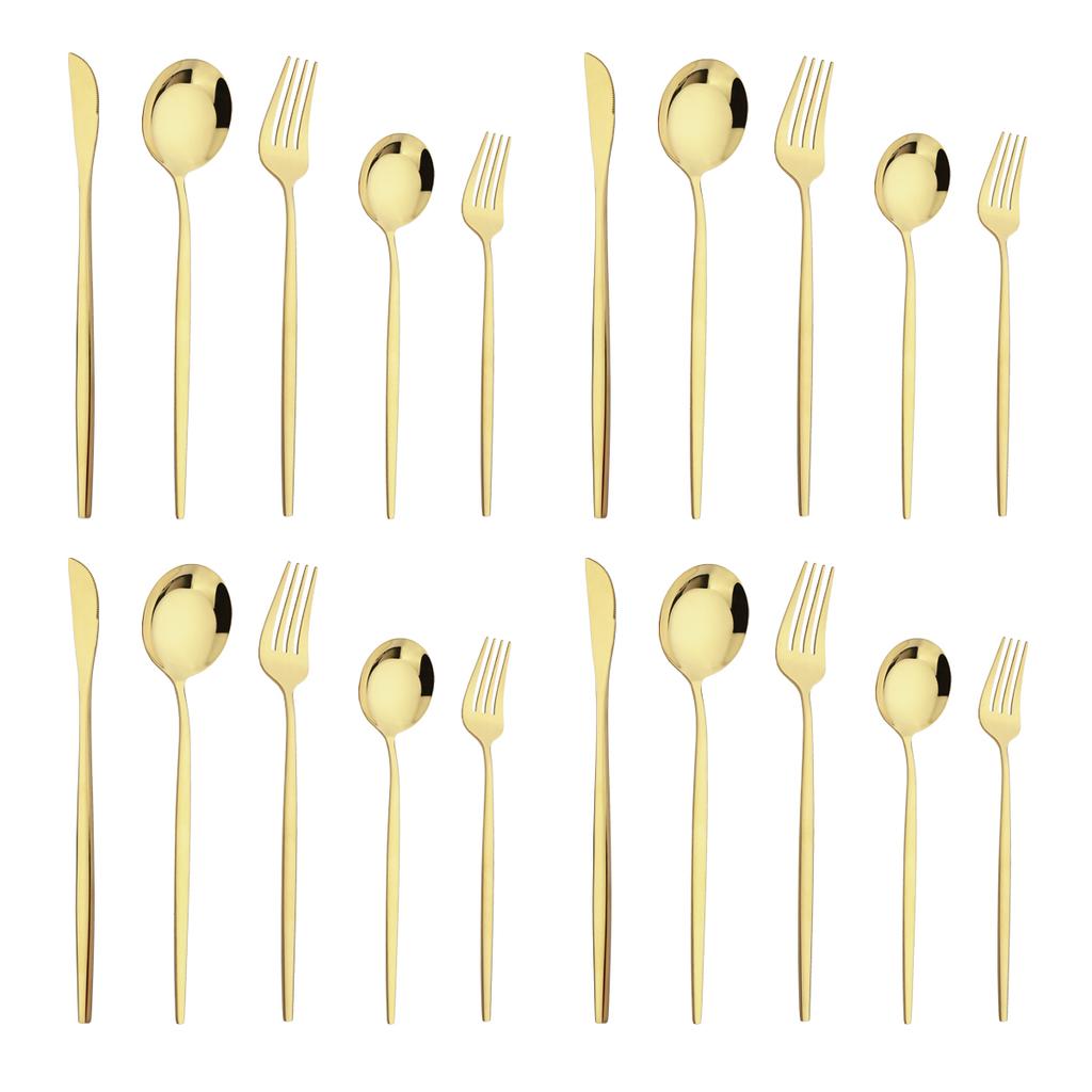 20Pcs Gold Dinnerware Set Knife Dessert Fork Spoons Cutlery Flatware High Quality Stainless Steel Silverware Kitchen Tableware