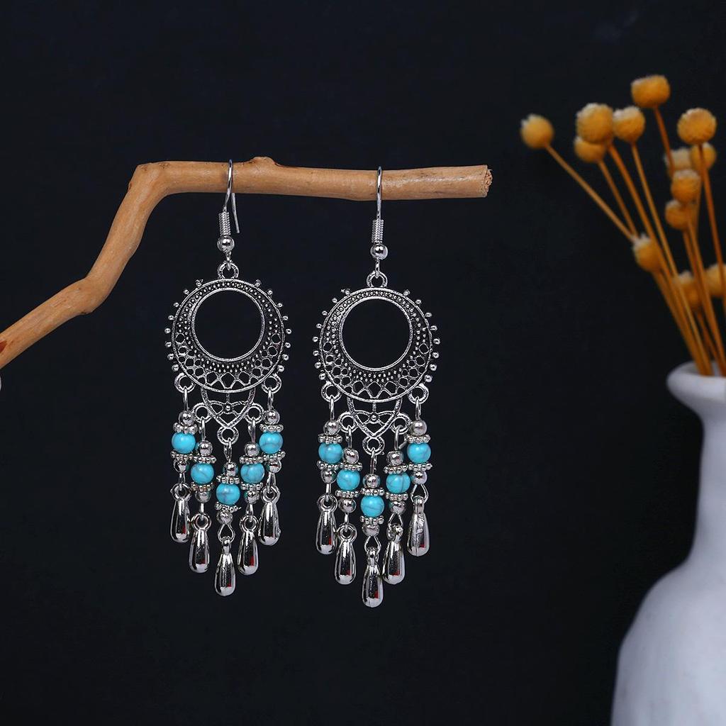 Vintage Ethnic Miao Silver Teardrop Tassel Earrings