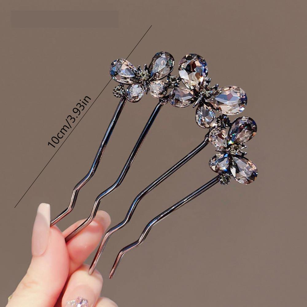 

1pc Luxury Rhinestone Butterfly Hair Stick for Women Vintage Elegant Metal U-Shaped Flower Hair Pin Combs Bun Hair Accessories