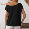 Women Tops Short Sleeve Screw Collar Solid Color T-Shirt Spring Summer Stretchy Pullover Tops Daily Wear