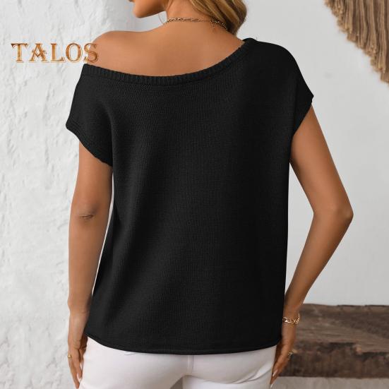Women Tops Short Sleeve Screw Collar Solid Color T-Shirt Spring Summer Stretchy Pullover Tops Daily Wear