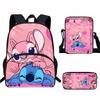 Stitch Kids School Backpack Set Elementary Students Oxford Fabric Ergonomic Design Printed Cartoon 3-Piece Bundle