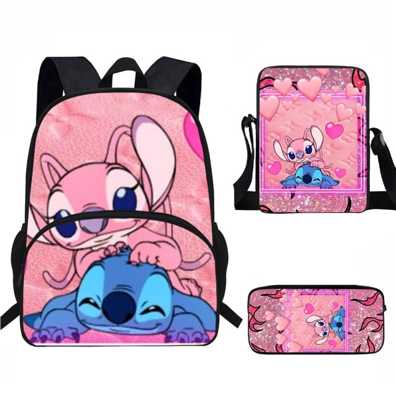 Stitch Kids School Backpack Set Elementary Students Oxford Fabric Ergonomic Design Printed Cartoon 3-Piece Bundle