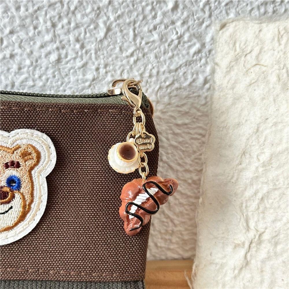 Bagel Cartoon Key Chains Alkali Bread Bag Pendant Portable Coffee Bread Keychain  Bag Pendant