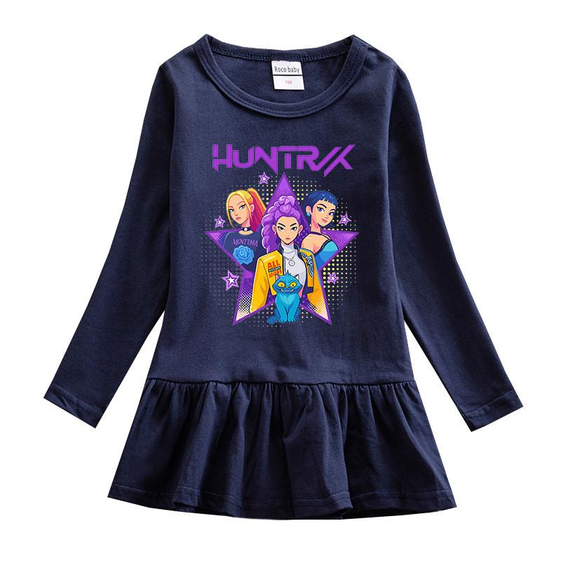 Girls Kpop Rumi Zoey Mira Hunters Print Regular Pleat Mesh Dress