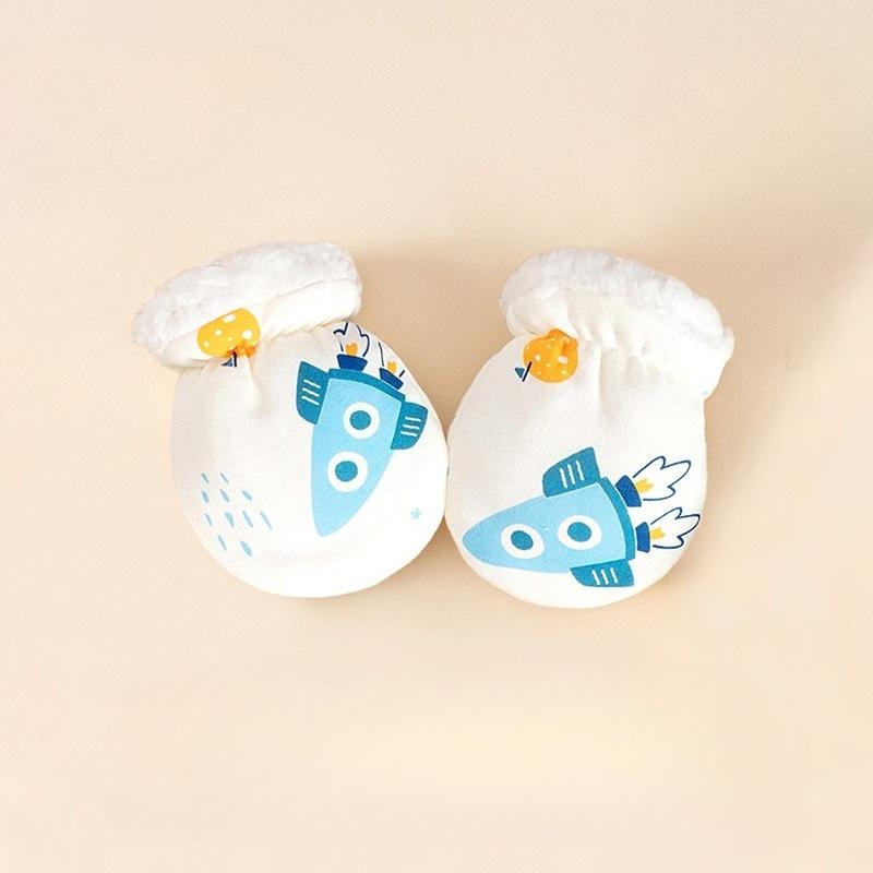 Newborn Baby Mittens 0-24 Months Cartoon Winter Warm Scratch Proof Gloves with Fleece Lining Chewable Teething Hand Protection