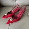 Fashion Metal Decoration Designer Sandals for Women Summer Sexy Patent Leather Pointed Toe High Heels Party Dress Shoes