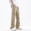 Summer new cool and breathable tooling casual pants thin men's fashion loose straight elastic waist long pants
