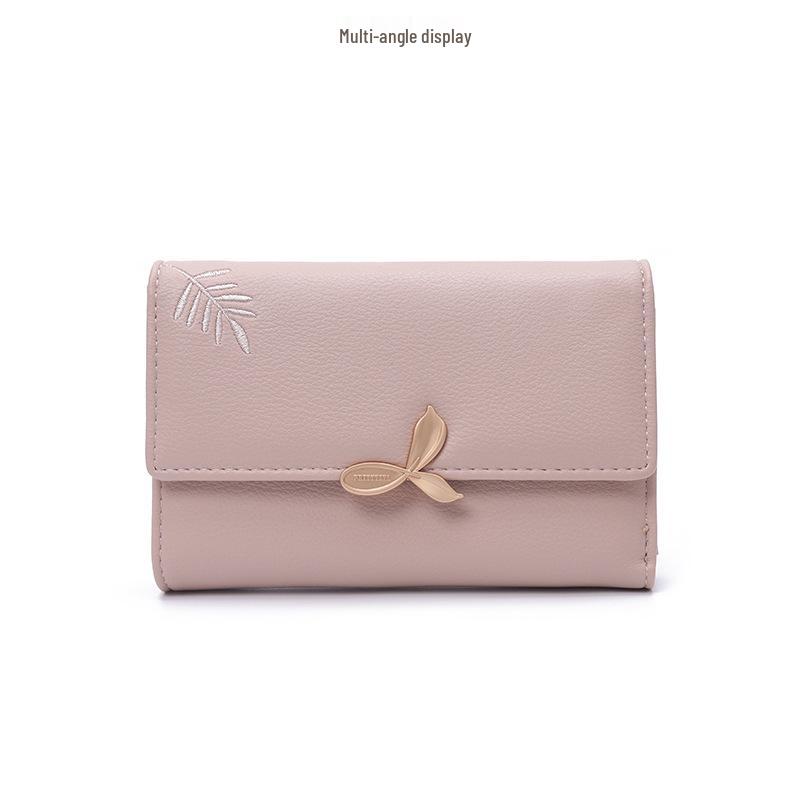 Women's 2025 Medium Wallet: Large Capacity Leaf Embroidery Flower Coin Purse & Card Holder Clutch