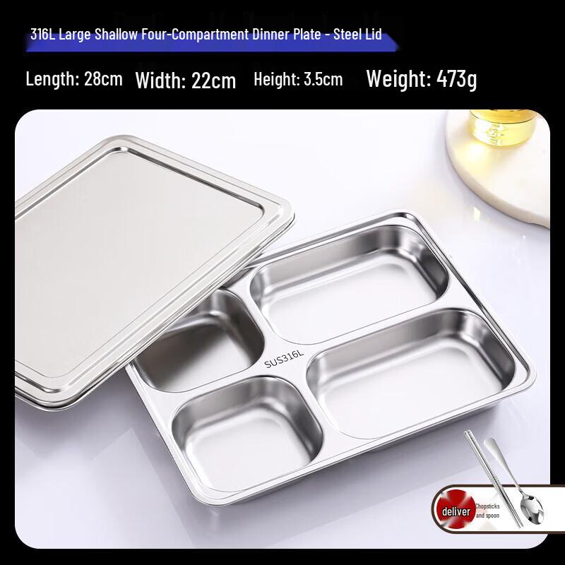 Food-Grade Stainless Steel Compartment Lunch Plate