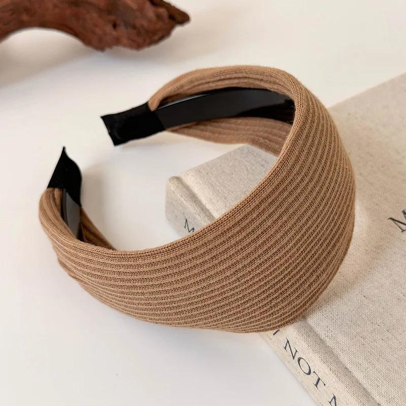 

Сладкая и крутая элегантная вязаная повязка на голову для женщин, модная повязка для макияжа, повязка на голову с широким краем, аксессуары для волос