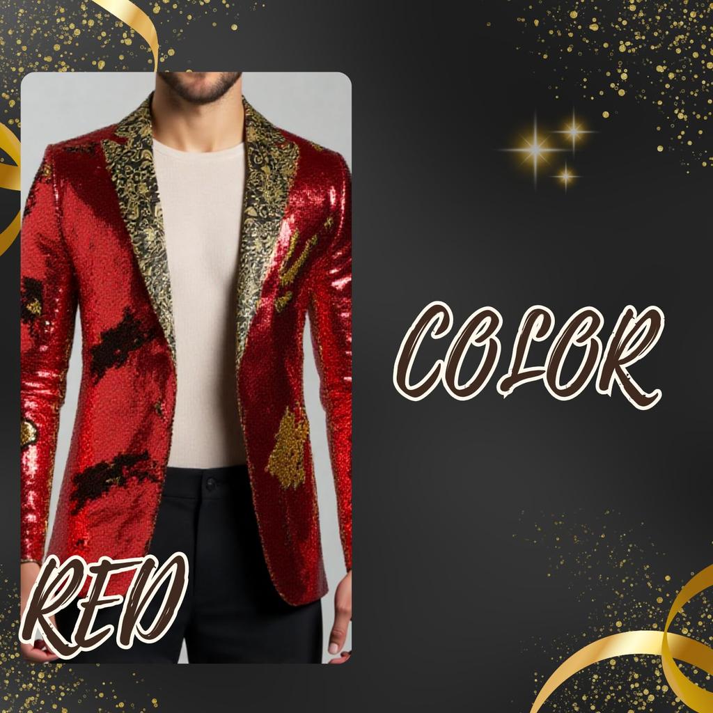 Sequin Jacket for Men Sparkling Stage Stage [ADOSSY] - Costume, Recital, Cosplay, Event, Party, Suit, Tuxedo, Red, Gold, Silver, Black, Wedding,