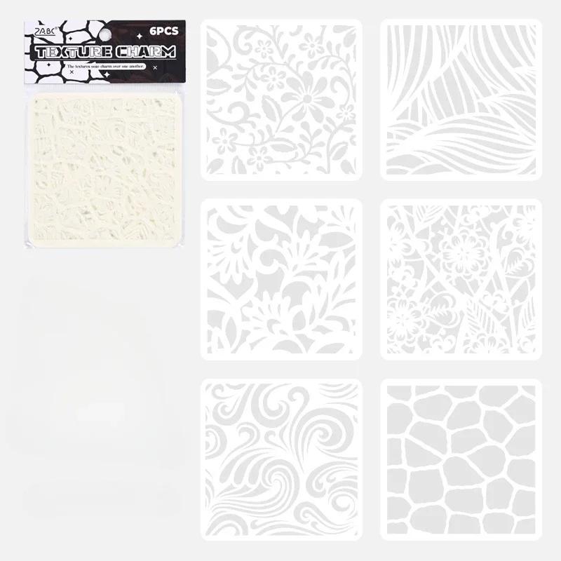 6 stk/sett Tekstursjablonger for maling Sjablonger for maling og dekor Wave Floral Butterfly sjablongmaler Studentrekvisita