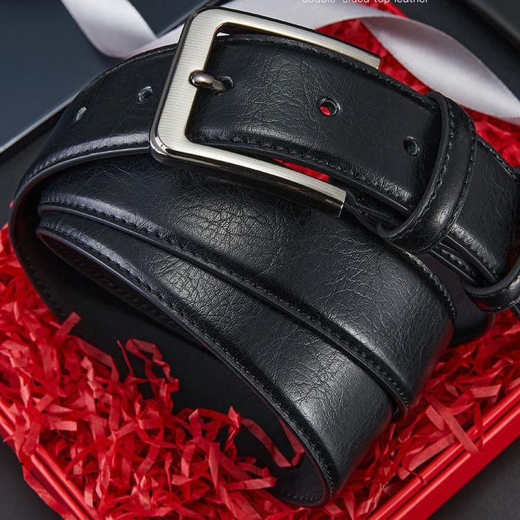 

Men s belt Business casual pin buckle belt Versatile middle-aged and young cowhide belt width 3.3 cm/length 130 cm