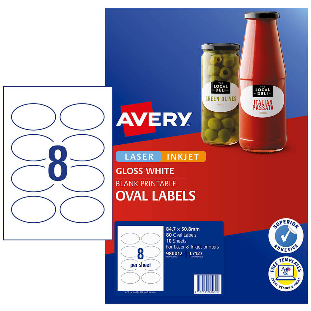 

Овальные этикетки Avery Laser Inkjet 80 шт. (Глянцевый белый)