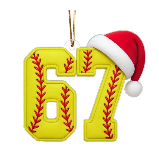 67 Sports Ornaments Novelty Six Seven Christmas Tree Ornament with Sports Ball Theme 2D Acrylic Slang Hanging Decoration for Sport Lovers Teens