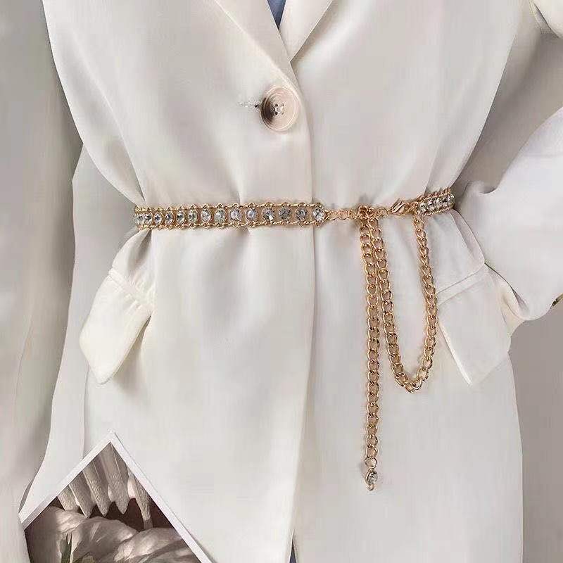 European and American Punk Rhinestone Inlaid Waist Chain Women's Chain Ins Fashionable Versatile Thin Waist Chain Decorative Skirt Suit Belt
