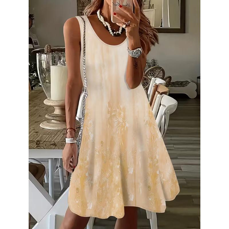 3D Digital Printed Sleeveless Plus Size Women's Dress Fashion Flower Pattern Elastic O Neck Summer Dress