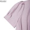ZANZEA Women Casual Round Neck Solid Color Summer Short Sleeve Dress