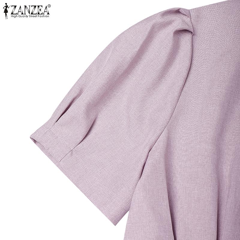 ZANZEA Women Casual Round Neck Solid Color Summer Short Sleeve Dress